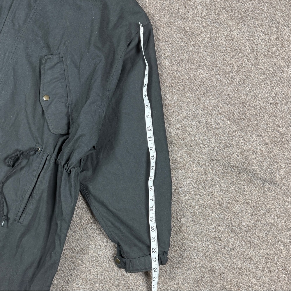 Vintage Black Hooded Parka Jacket Men’s L 90s Y2K Streetwear Drawstring Waist - Picture 5 of 7
